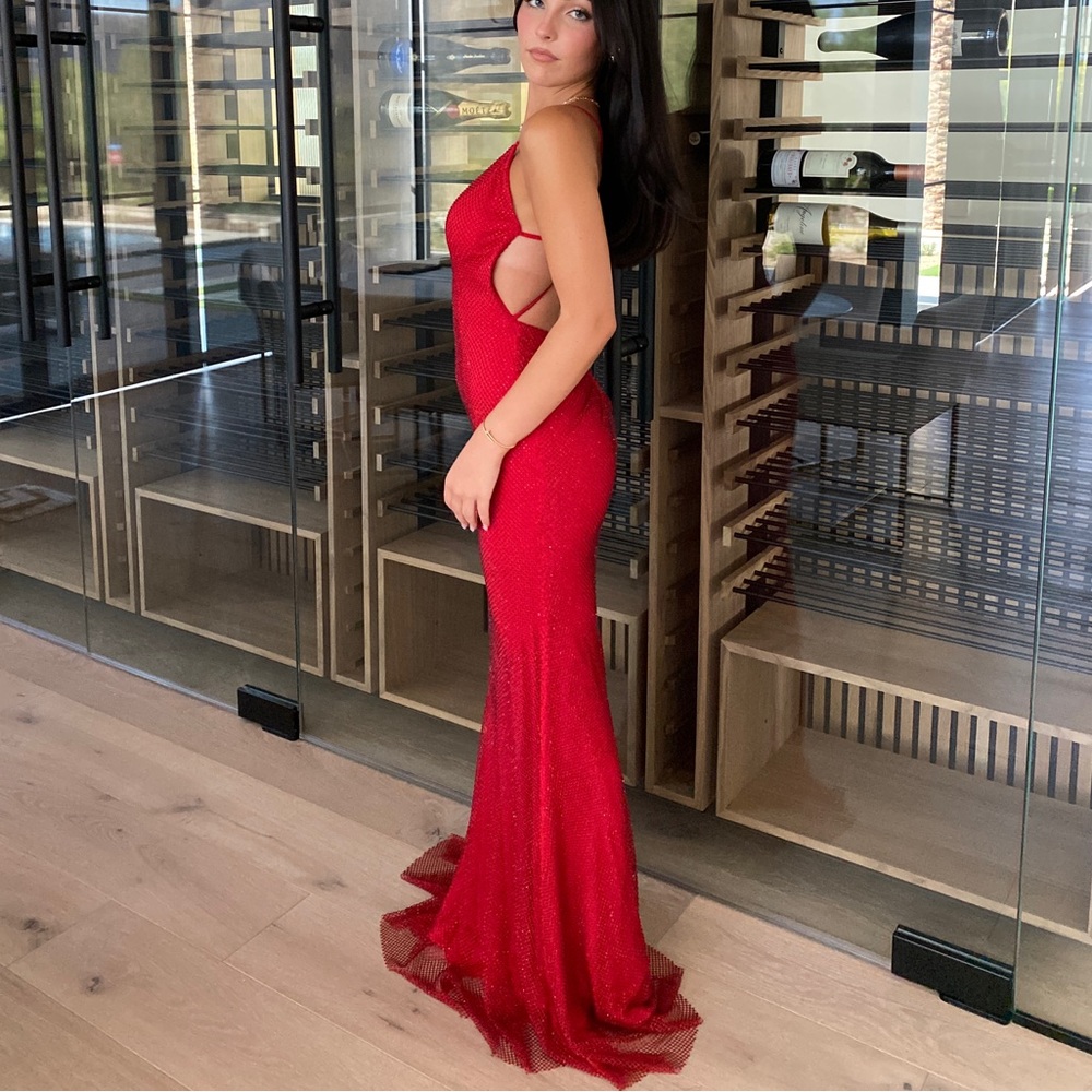 Jovani 08139 Spaghetti Straps Backless Shimmer Dress